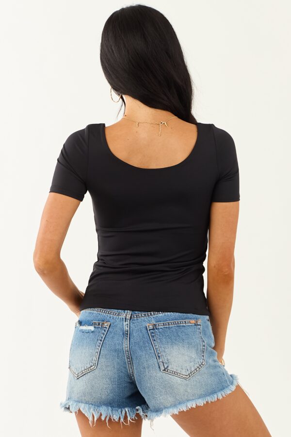 Black Butter Knit Scoop Neck Short Sleeve Top - Image 6
