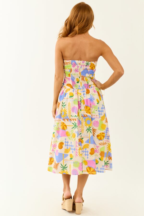 Champagne Abstract Print Strapless Cotton Midi Dress - Image 5