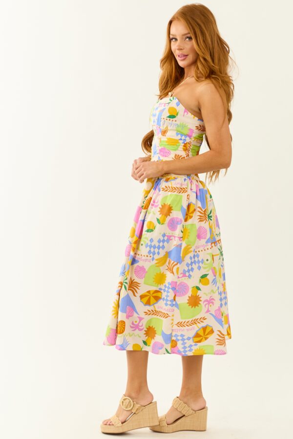 Champagne Abstract Print Strapless Cotton Midi Dress - Image 4