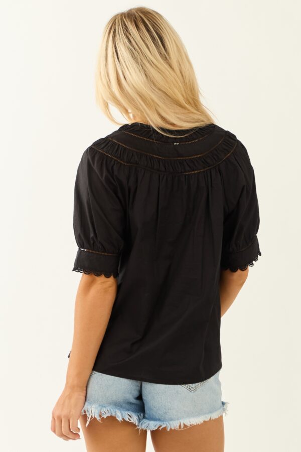 Black Notch Neck Cotton Half Sleeve Top - Image 6
