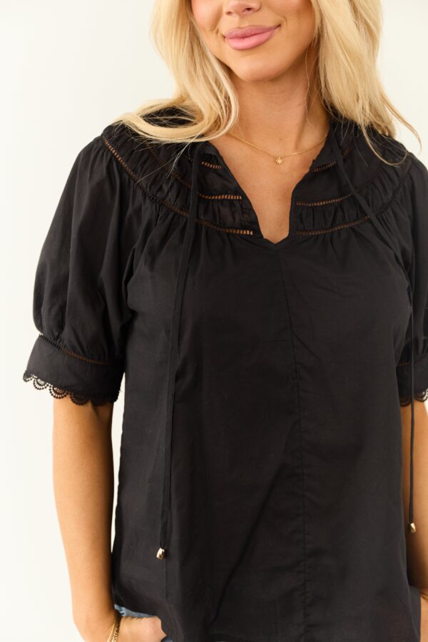 Black Notch Neck Cotton Half Sleeve Top - Image 7