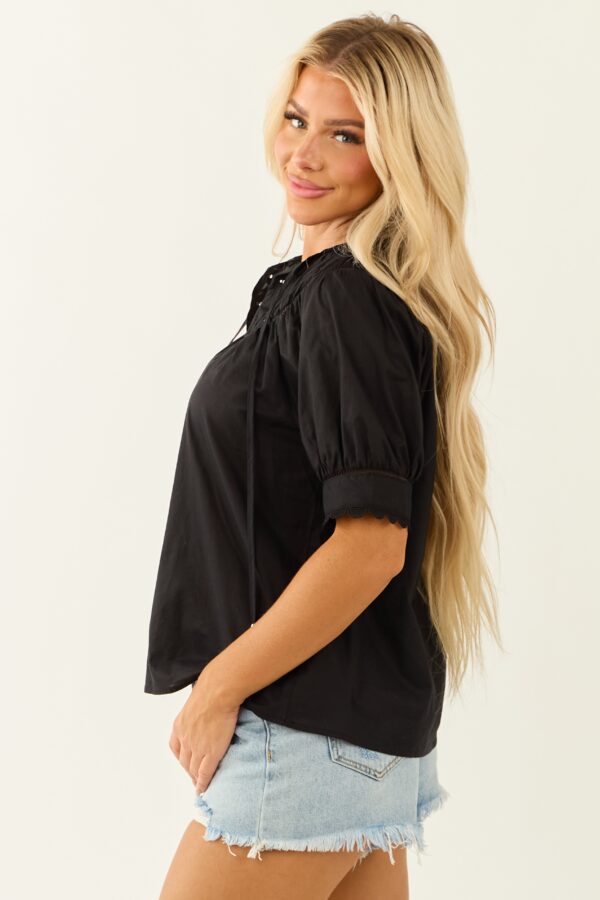 Black Notch Neck Cotton Half Sleeve Top - Image 5