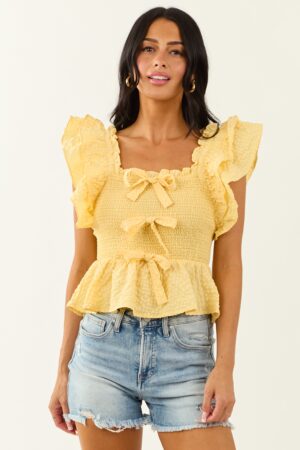 Lemon Gingham Smocked Ruffle Top