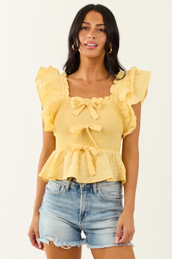 Lemon Gingham Smocked Ruffle Top