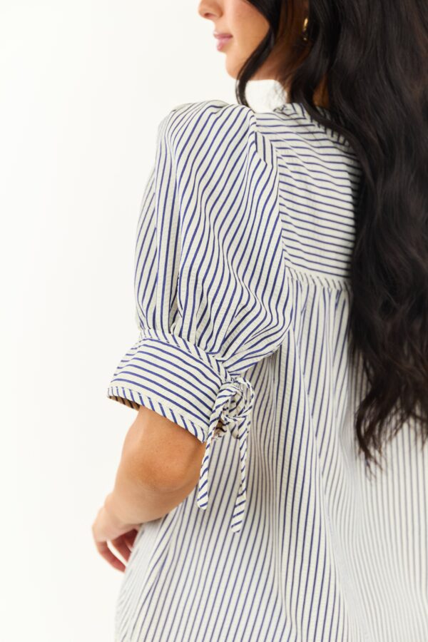 Navy and Ivory Striped Half Puff Sleeve Top - Image 7