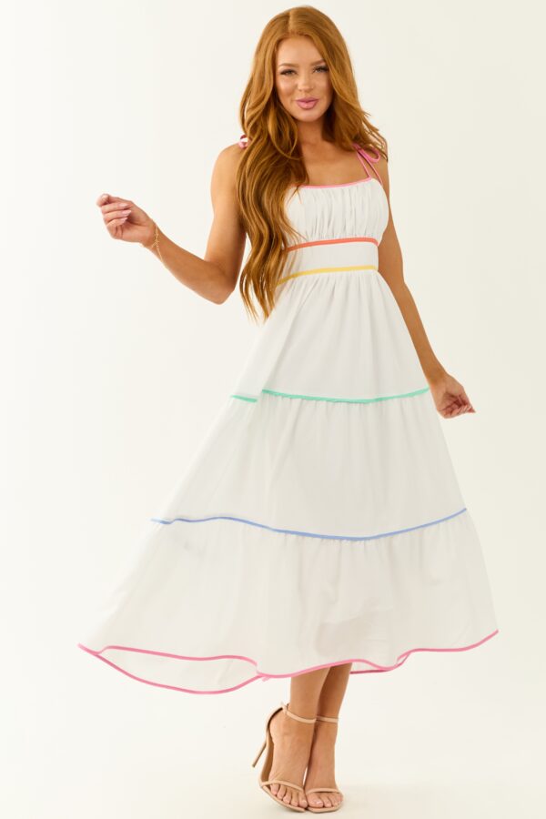 Off White Tiered Sleeveless Midi Dress - Image 2
