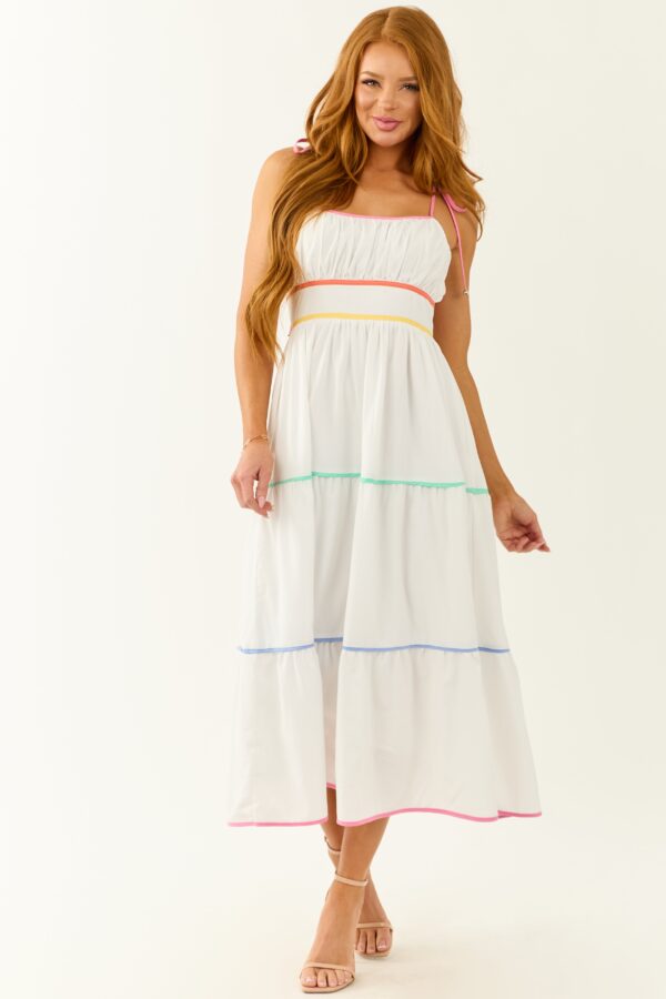 Off White Tiered Sleeveless Midi Dress - Image 3