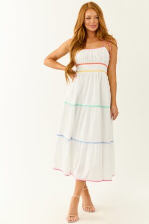 Off White Tiered Sleeveless Midi Dress