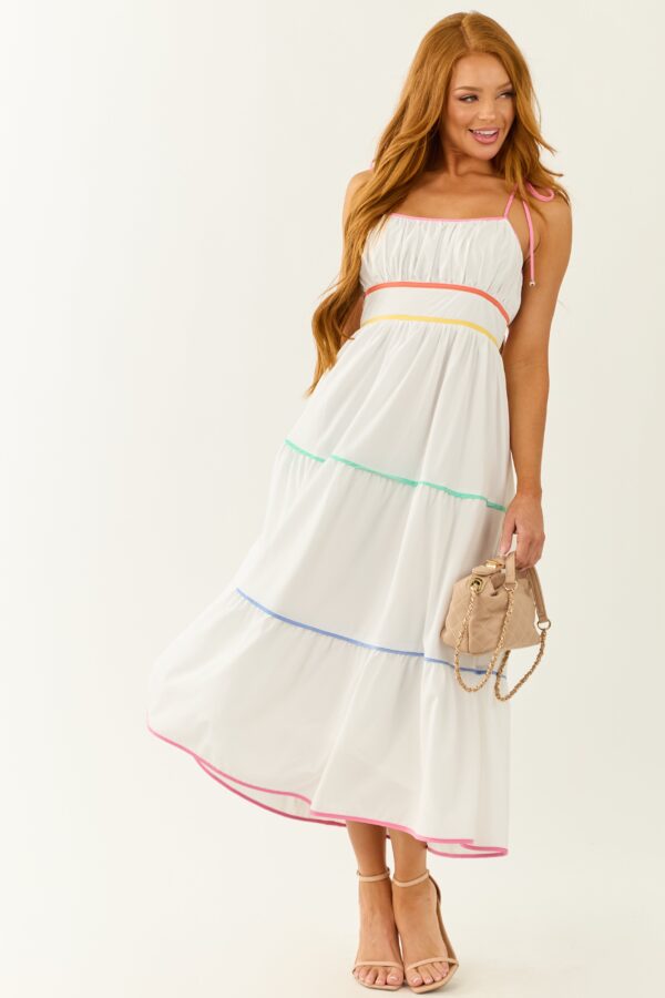 Off White Tiered Sleeveless Midi Dress - Image 4