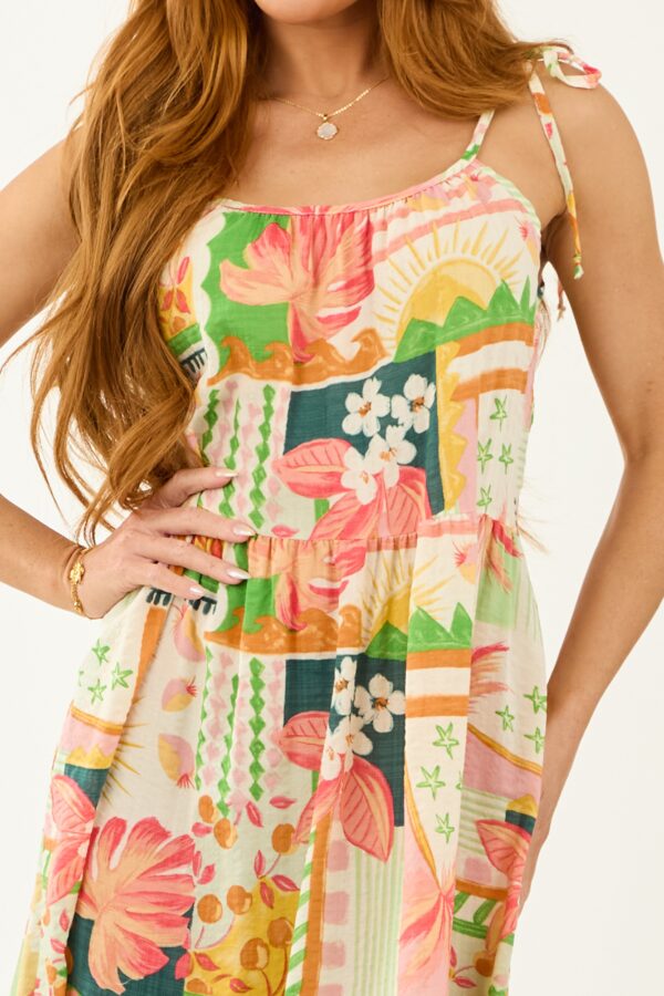 Ivory Abstract Print Tie Straps Midi Dress - Image 6
