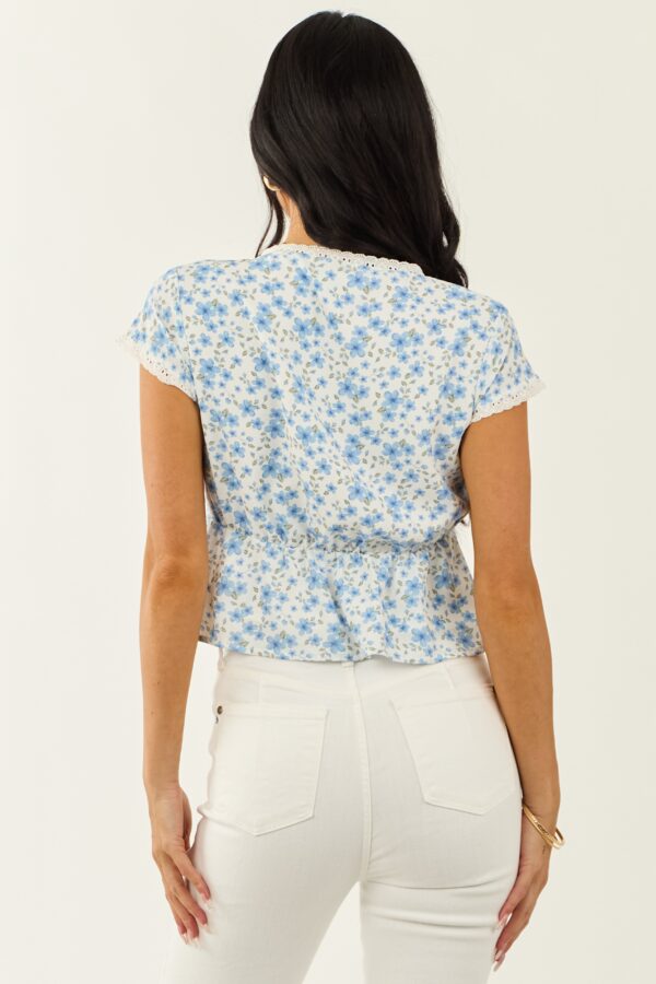 Ivory Floral Deep V Cap Sleeve Button Up Blouse - Image 9