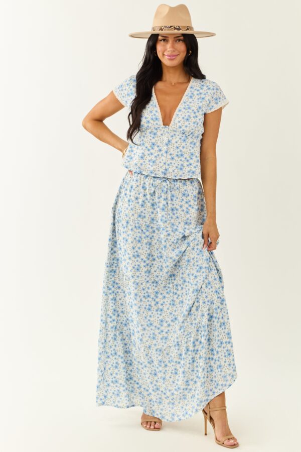 Ivory Floral Deep V Cap Sleeve Button Up Blouse - Image 7