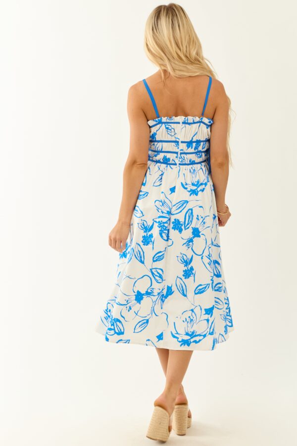 Ivory Floral Print Square Neck Sleeveless Midi Dress - Image 6