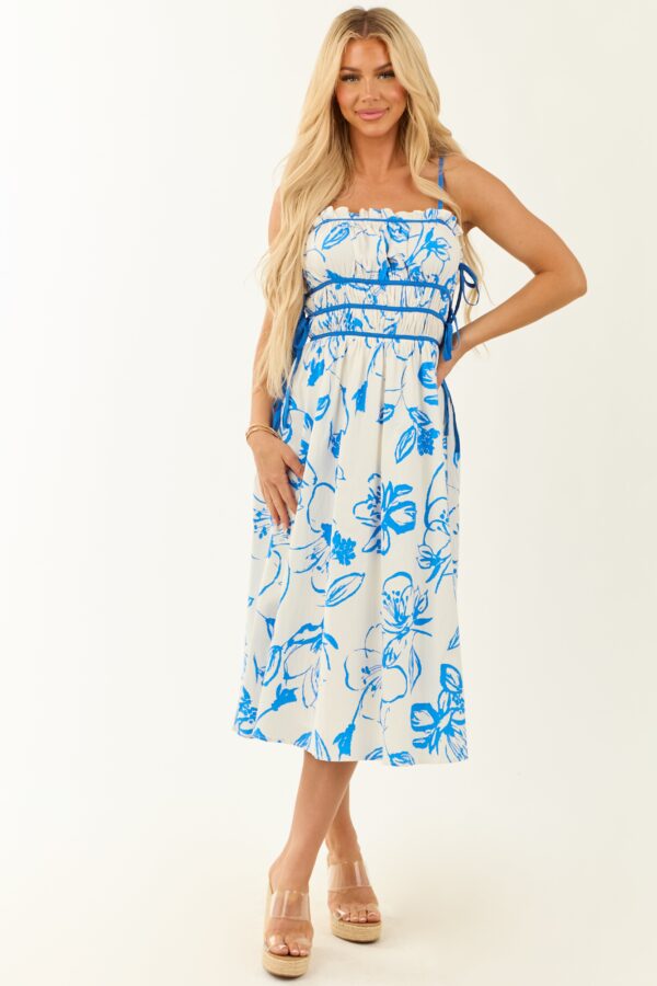 Ivory Floral Print Square Neck Sleeveless Midi Dress - Image 4