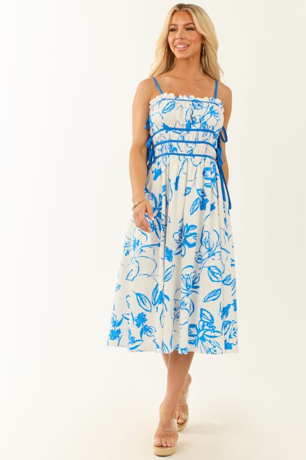 Ivory Floral Print Square Neck Sleeveless Midi Dress - Image 3