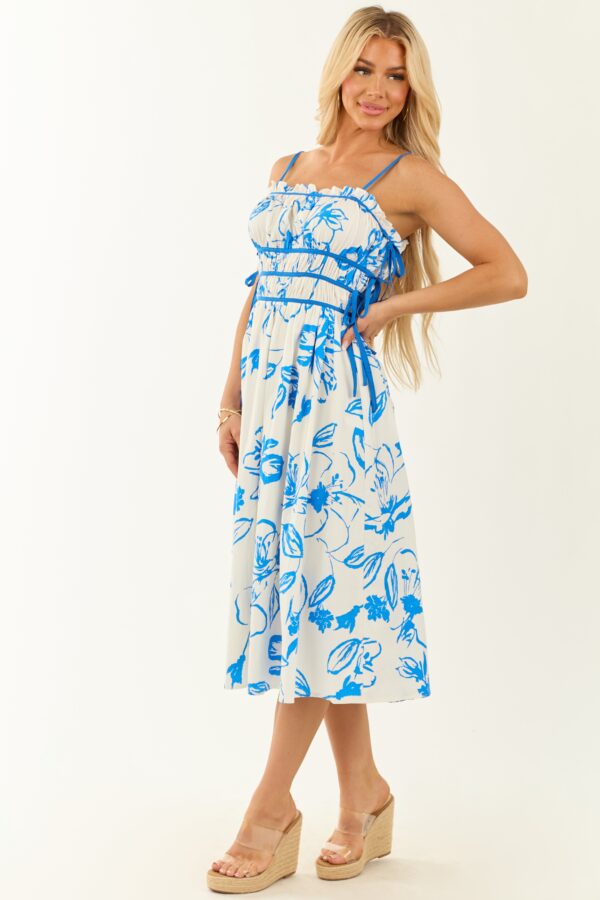 Ivory Floral Print Square Neck Sleeveless Midi Dress - Image 5