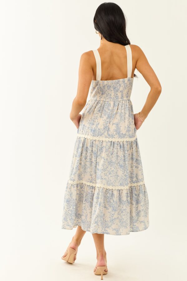 Ivory French Toile Print Sleeveless Tiered Midi Dress - Image 7