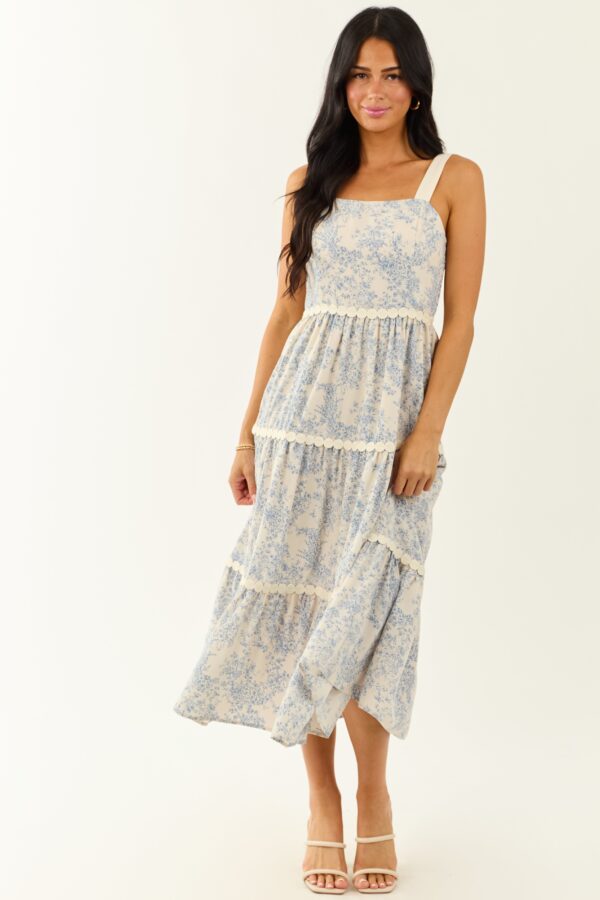 Ivory French Toile Print Sleeveless Tiered Midi Dress - Image 5