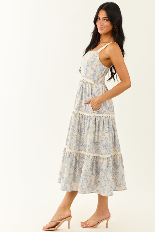 Ivory French Toile Print Sleeveless Tiered Midi Dress - Image 6