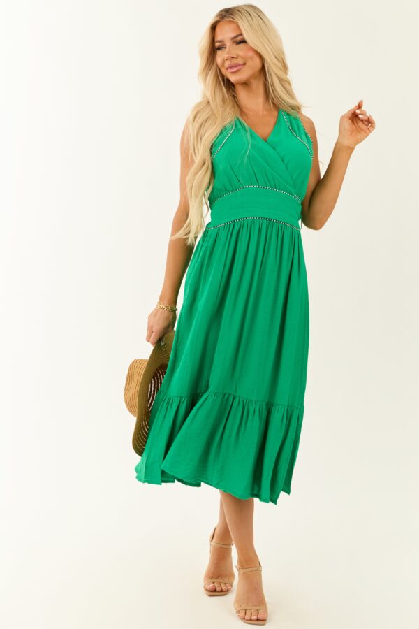 V Neck Sleeveless Tiered Midi Wrap Dress - Image 2