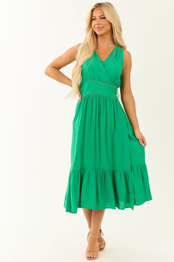 V Neck Sleeveless Tiered Midi Wrap Dress - Image 3