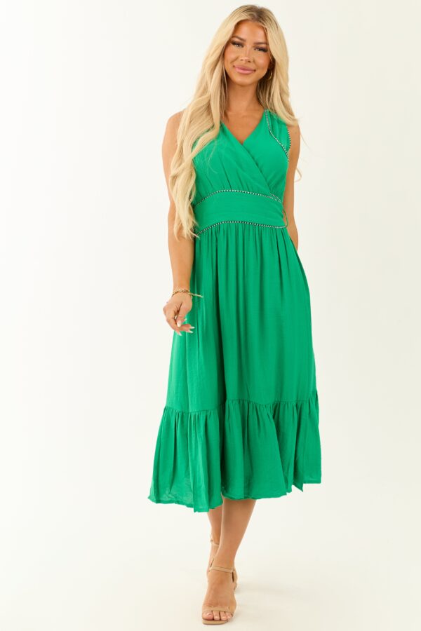 V Neck Sleeveless Tiered Midi Wrap Dress - Image 4