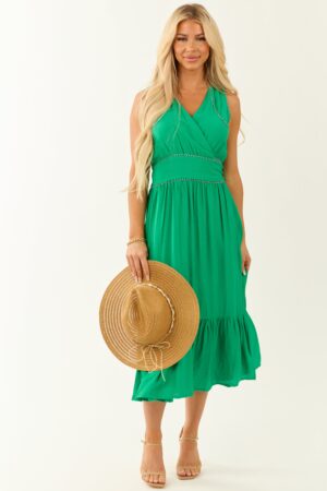 V Neck Sleeveless Tiered Midi Wrap Dress