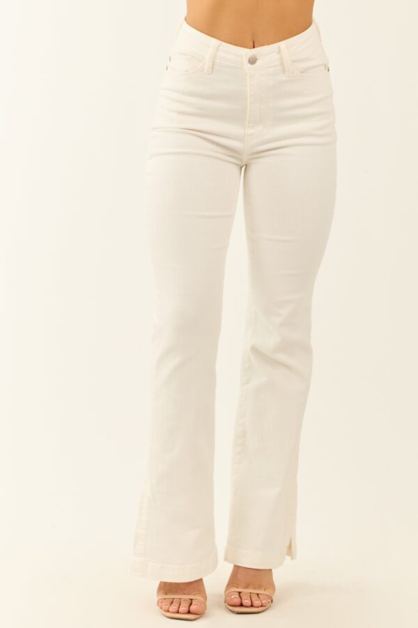 Ivory Stretchy Slit Hem Bootcut Jeans - Image 4