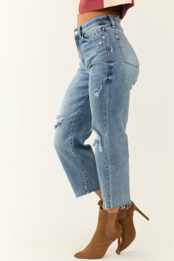 Light Wash Distressed Wide Crop Jeans - Image 4