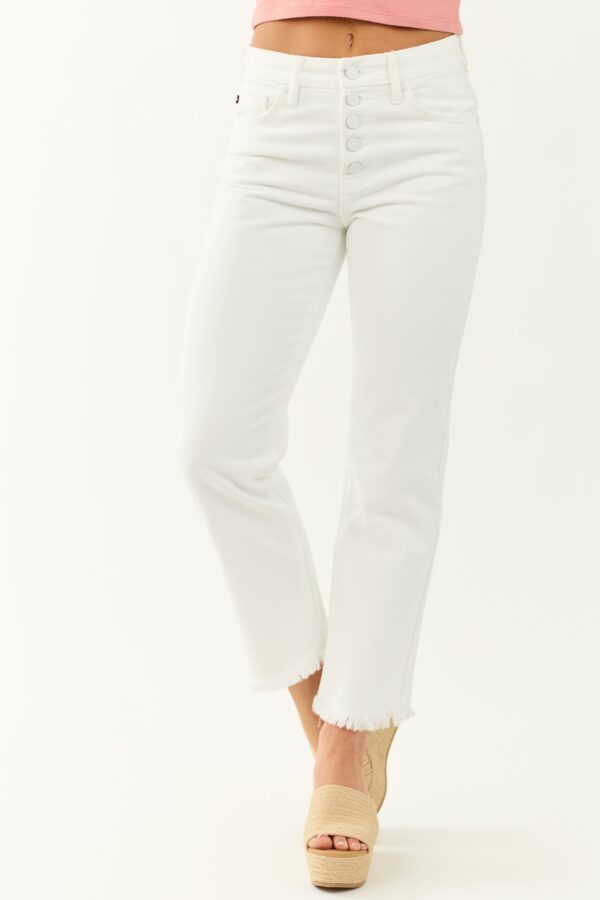 White High Rise Straight Leg Cropped Jeans - Image 2