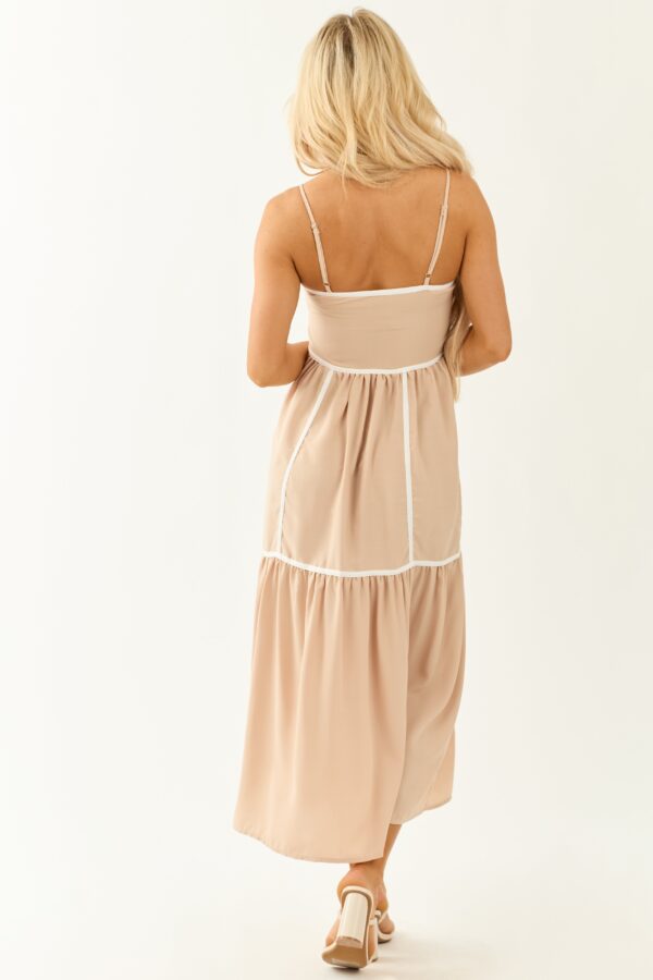 Light Latte Sleeveless Contrast Midi Dress - Image 5
