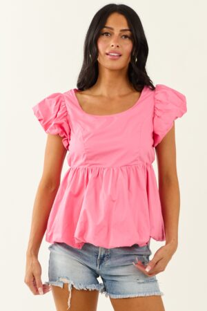 Short Puff Sleeve Cotton Top