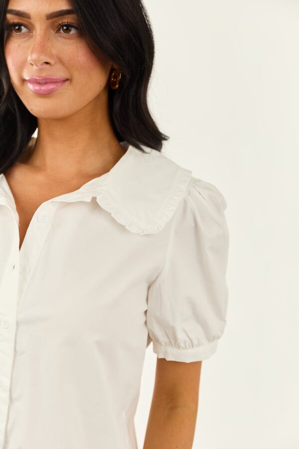 Ivory Cotton Button Up Short Sleeve Blouse - Image 8