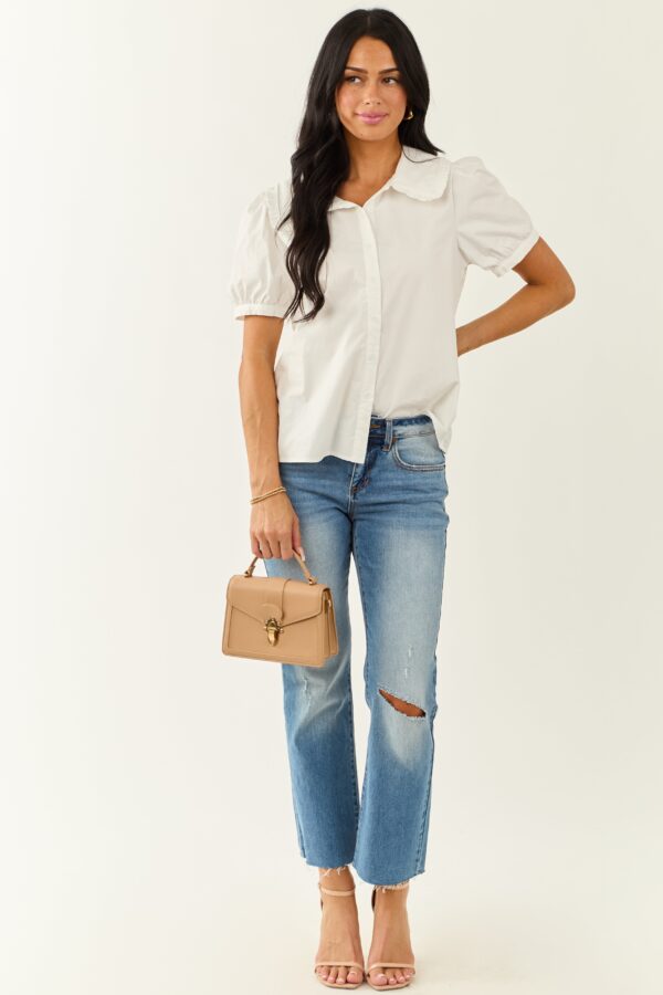 Ivory Cotton Button Up Short Sleeve Blouse - Image 3