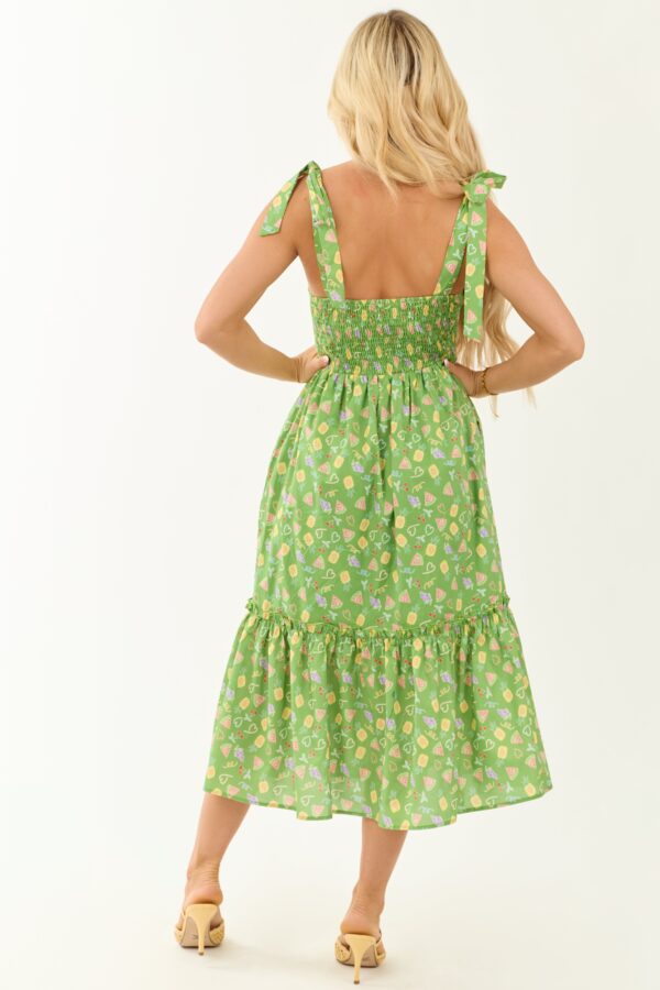 Green Fruit Print Tie Strap Midi Dress - Image 6