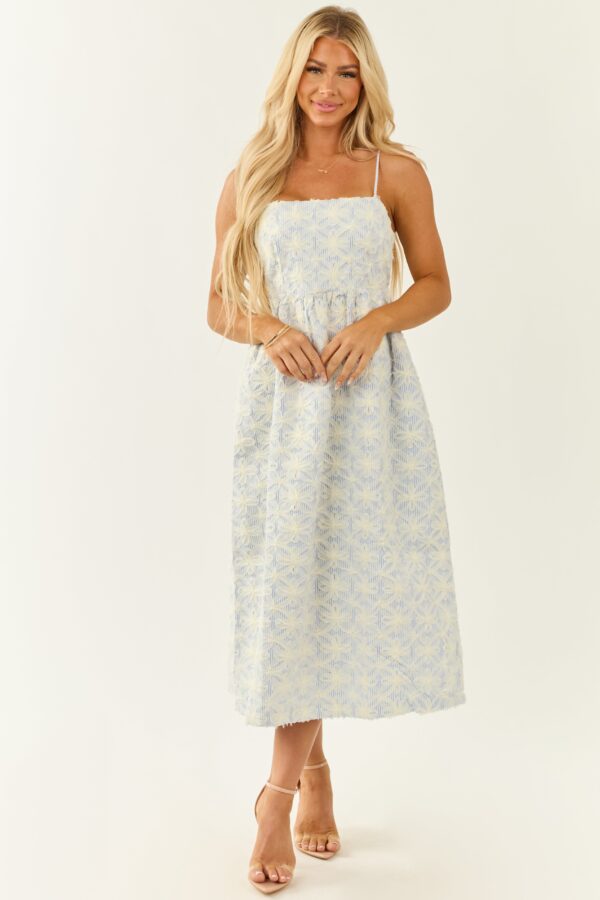 White 3D Floral Mesh Sleeveless Midi Dress - Image 3