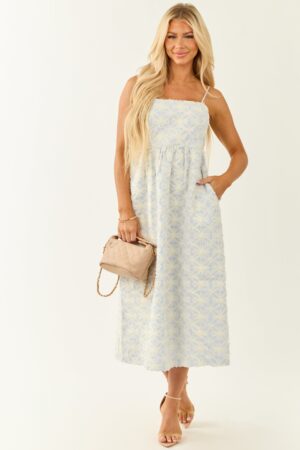 White 3D Floral Mesh Sleeveless Midi Dress