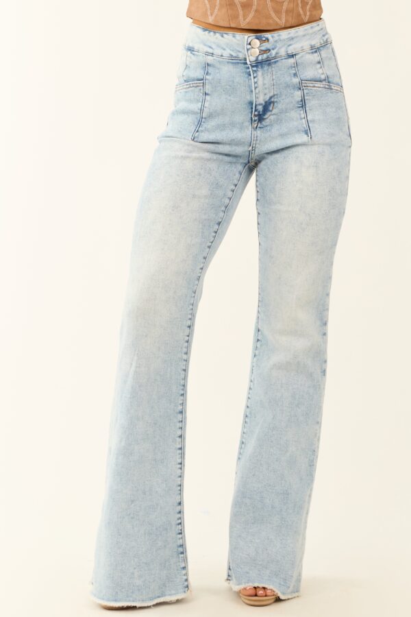 Mica Denim Light Acid Wash Stretchy Flare Jeans - Image 3