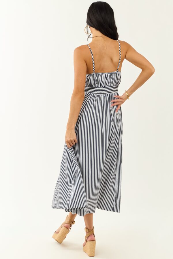 Off White and Navy Striped Sweetheart Midi Dress - Image 6