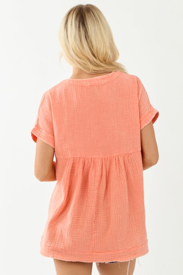 Peach Washed Double Gauze Cotton Short Sleeve Top - Image 6