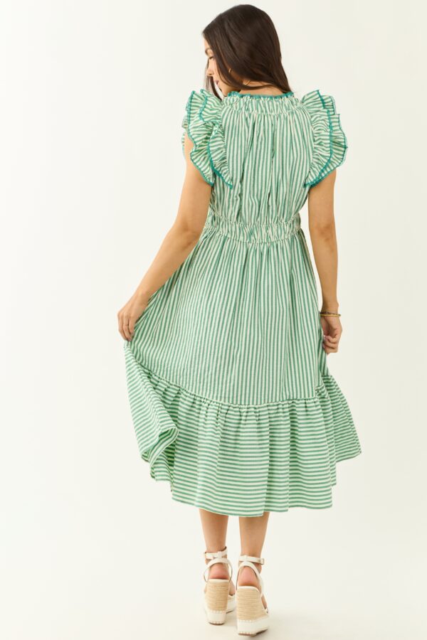 Pine and Mint Striped Ruffle Cap Sleeve Midi Dress - Image 5