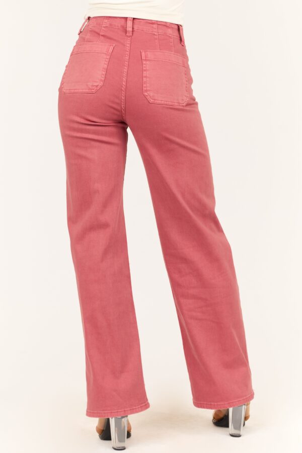 Dark Coral Patch Pocket Wide Leg Jeans - Image 5