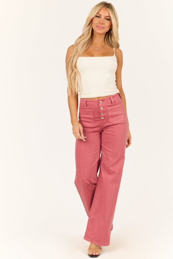 Dark Coral Patch Pocket Wide Leg Jeans - Image 8