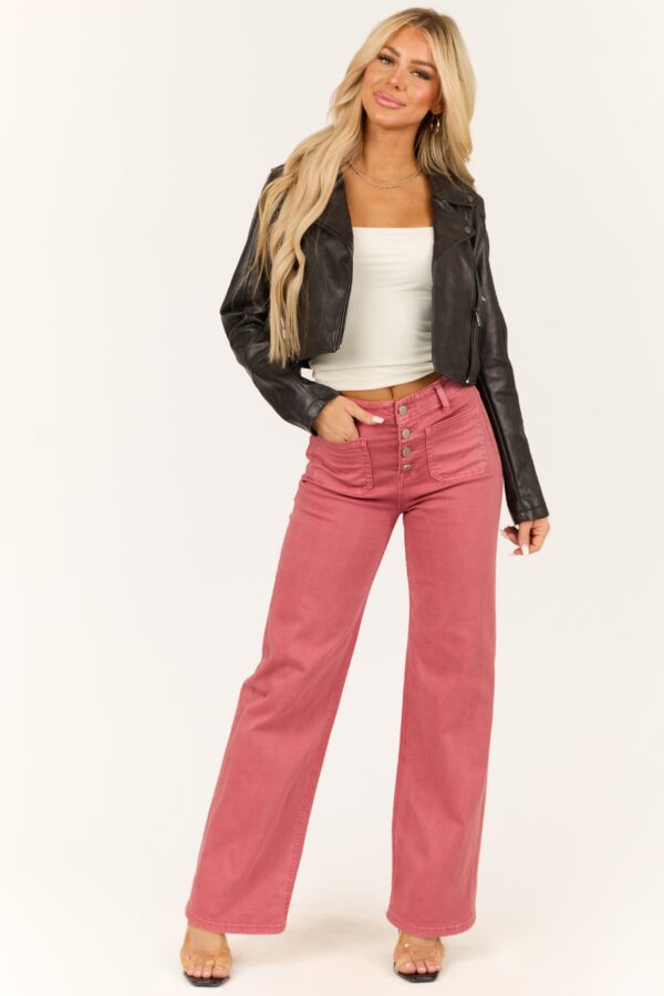 Dark Coral Patch Pocket Wide Leg Jeans - Image 3