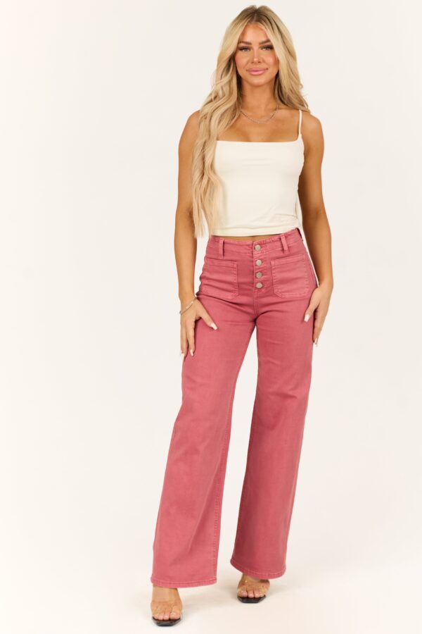 Dark Coral Patch Pocket Wide Leg Jeans - Image 7