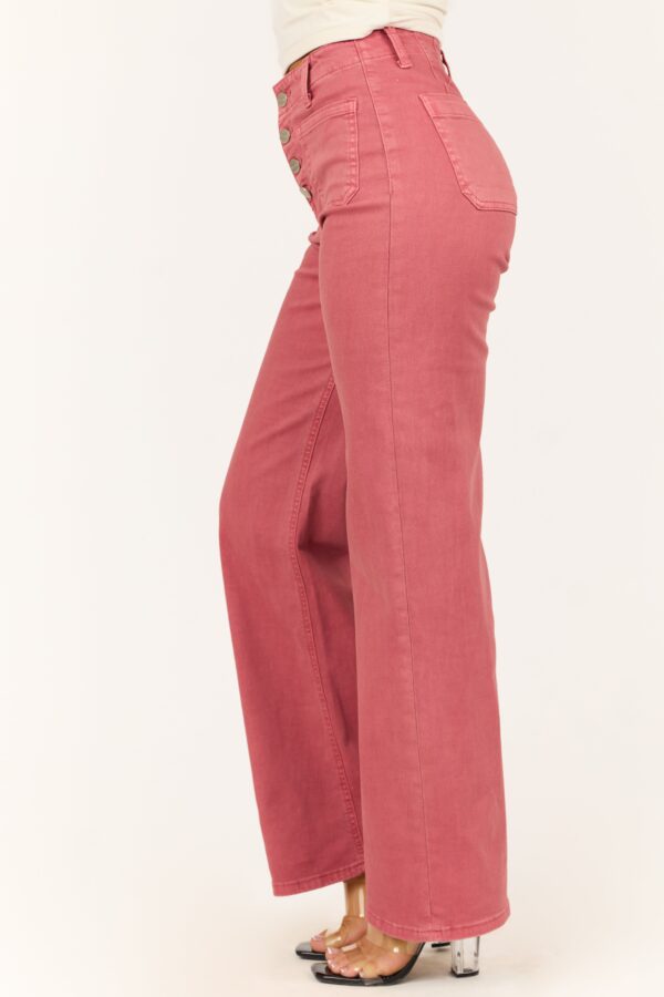 Dark Coral Patch Pocket Wide Leg Jeans - Image 4