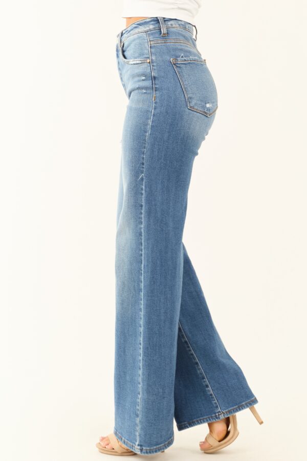 Medium Wash Lightly Distressed Wide Leg Jeans - Image 4