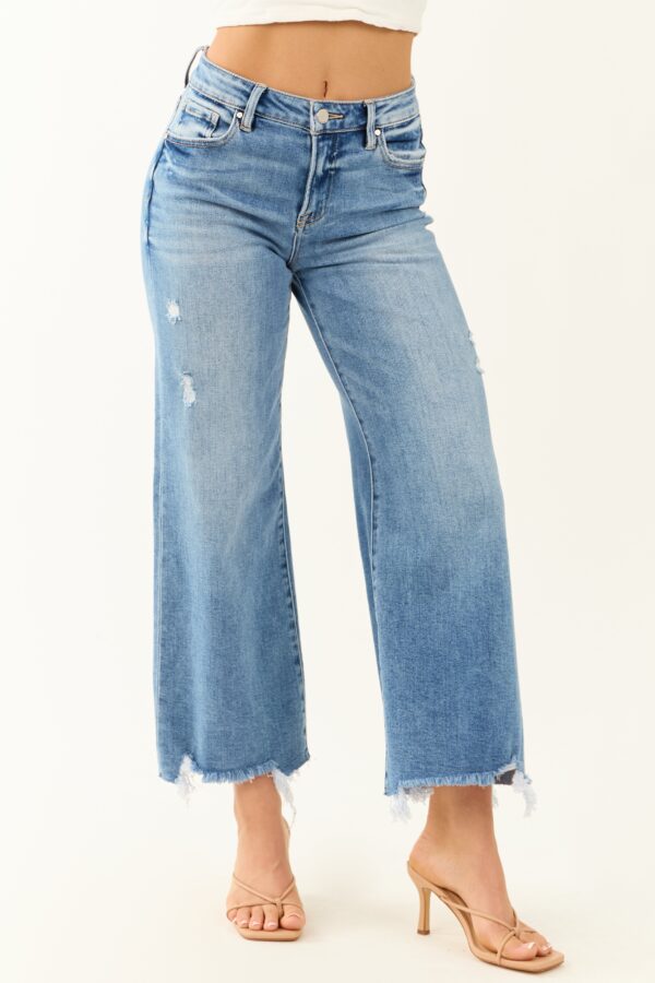 Medium Wash Stretchy Wide Leg Jeans - Image 2