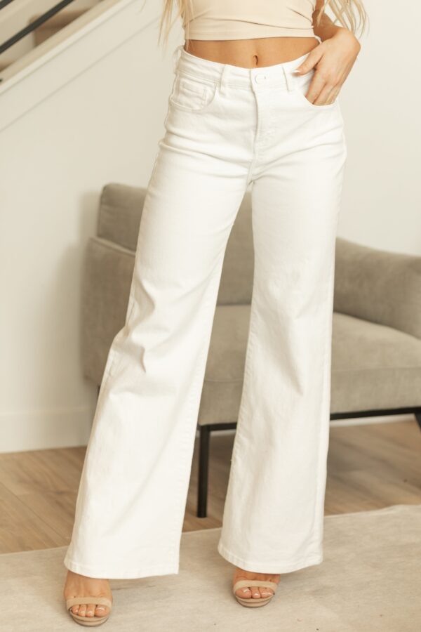 White Tummy Control Wide Leg High Rise Jeans - Image 2