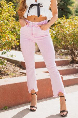 Baby Pink Tummy Control Stretchy Flare Jeans